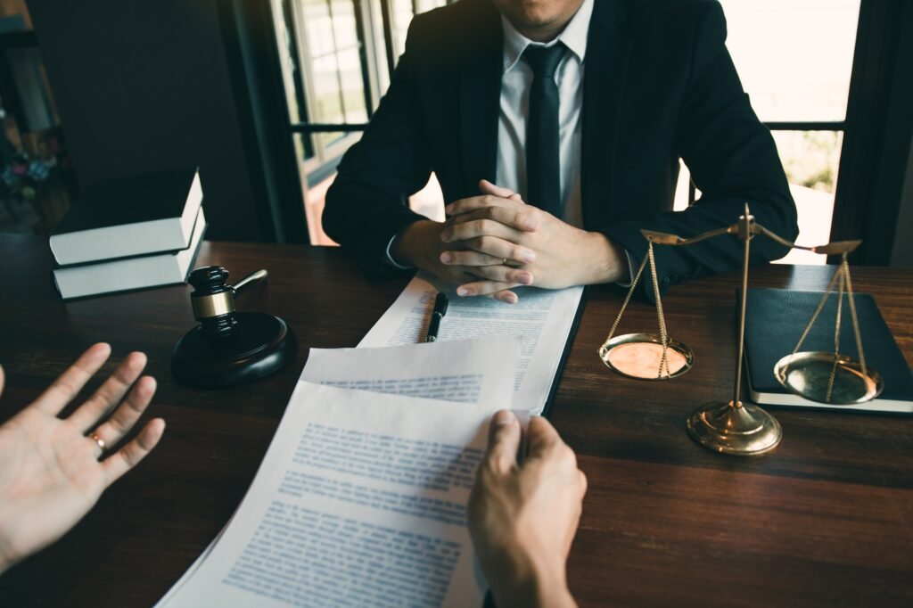 Man judge is currently advising clients on their requests for legal proceedings and legal advice.